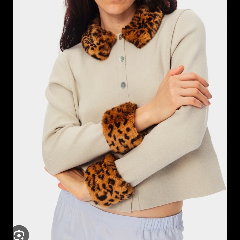 Sleeper Cream Cardigan with Leopard Accents